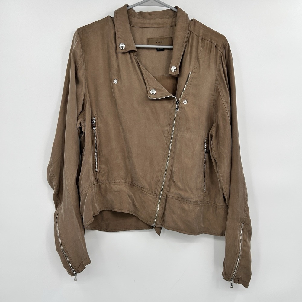 Blank NYC Womens Moto Jacket Size L Cupro Edgy Lightweight Utility‎ Olive Tan